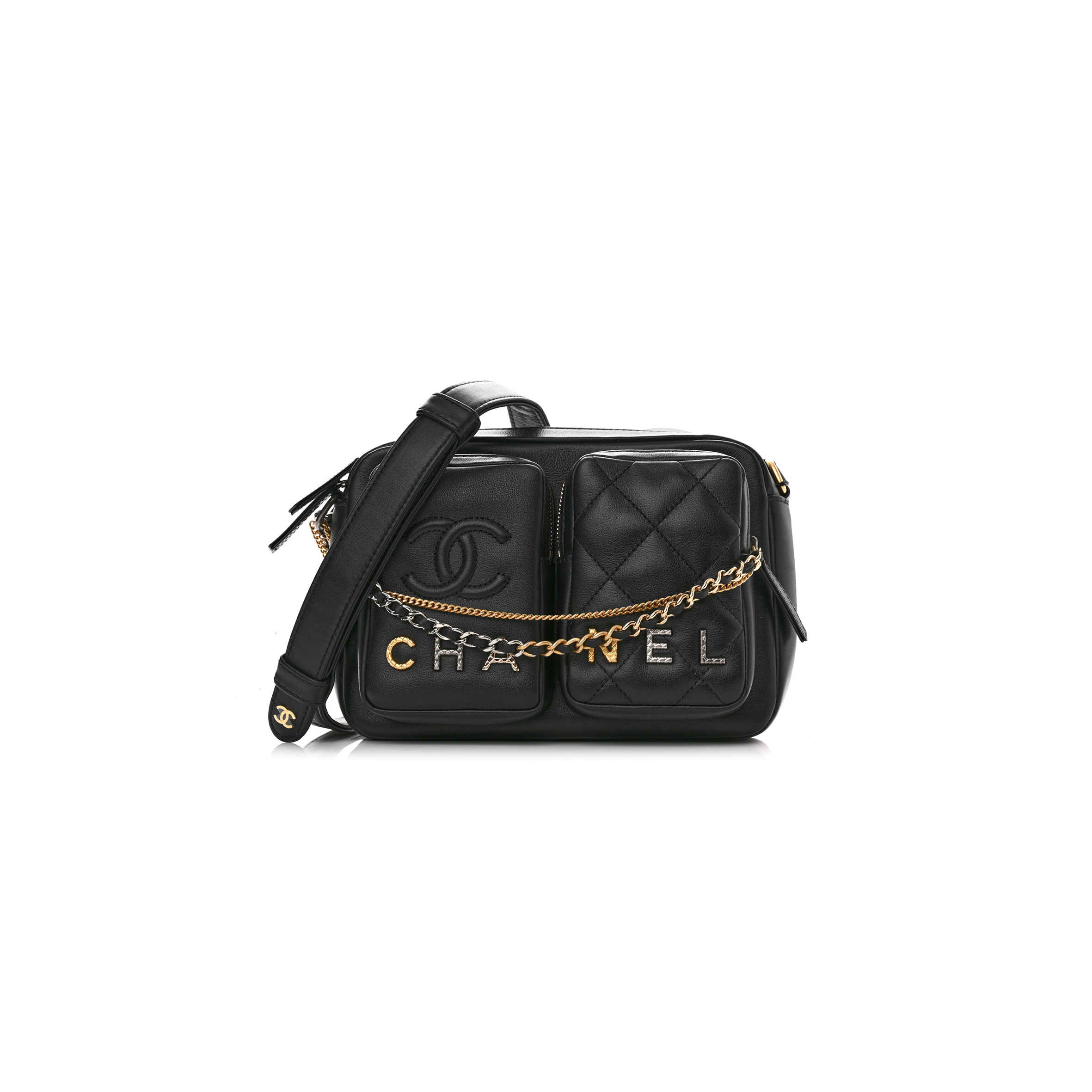 CHANEL CALFSKIN QUILTED SMALL CAMERA CASE BLACK AS2933 (20.5*14.5*9cm)